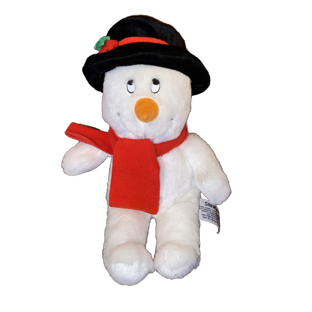 Russ Berrie Snowberry Snowman Plush Black Hat Red Scarf 13 Inch Holiday Winter